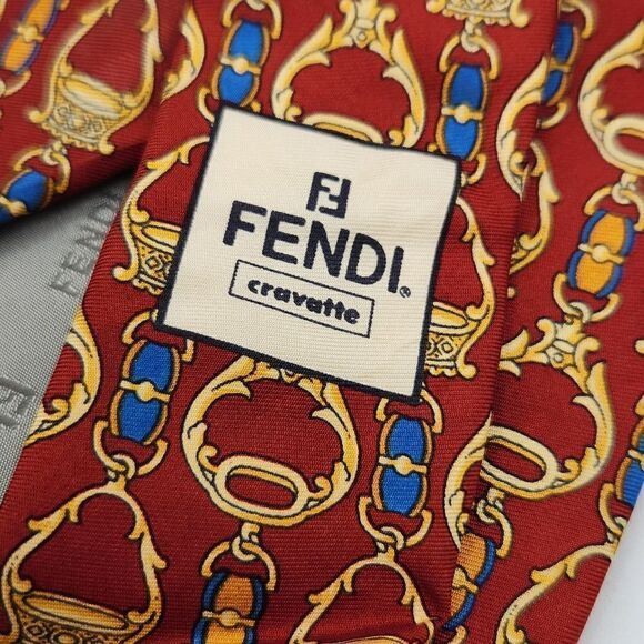 Fendi Cravatte 100% Silk Neck Tie Equestrian Motif - Picture 6 of 7